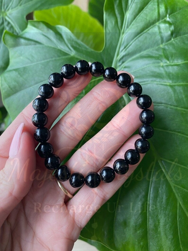 Black Tourmaline Beaded Bracelet For Negativity & Negative People