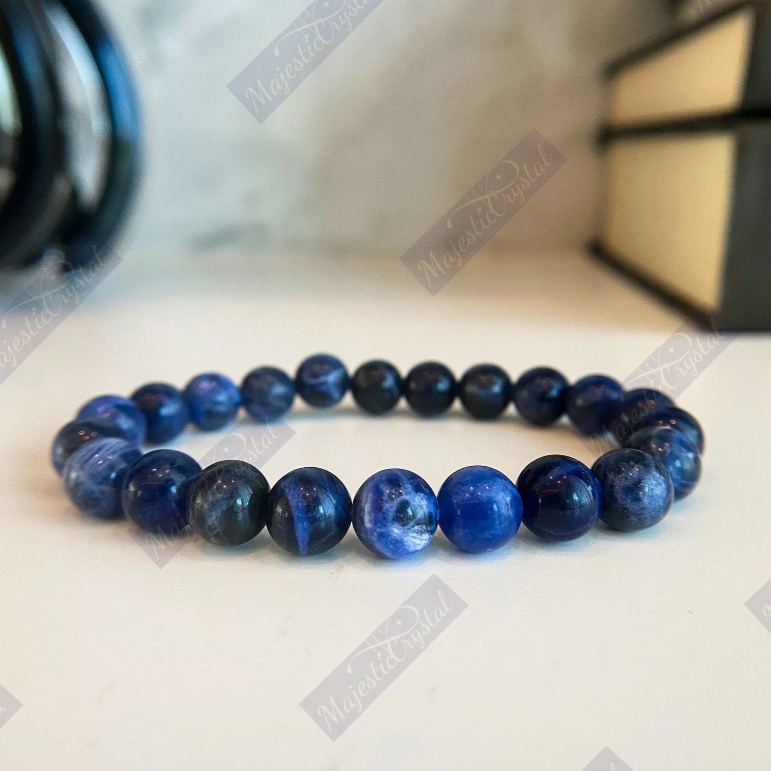 Sodalite Beaded Bracelet For Protection From Electro Stress, Over Emotional - Image 3