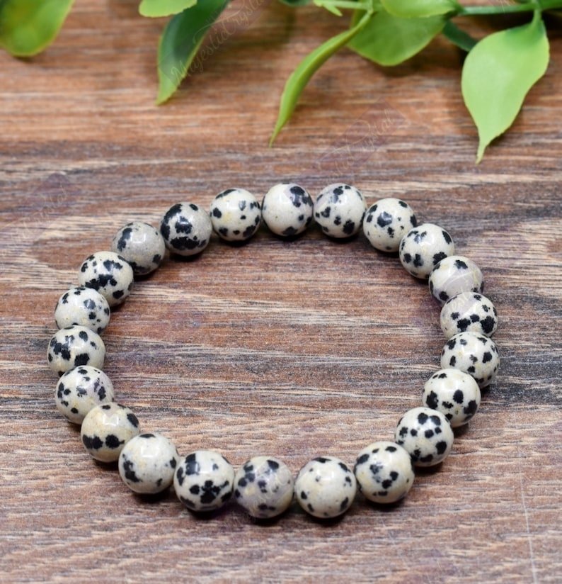 Dalmatian Jasper Beaded Bracelet For Loyalty, Friendship, Happiness, Strength