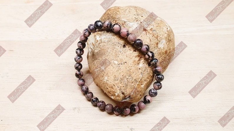 Rhodonite Beaded Bracelet For Emotional Shock and Panic Reiki Healing Crystals - Image 3