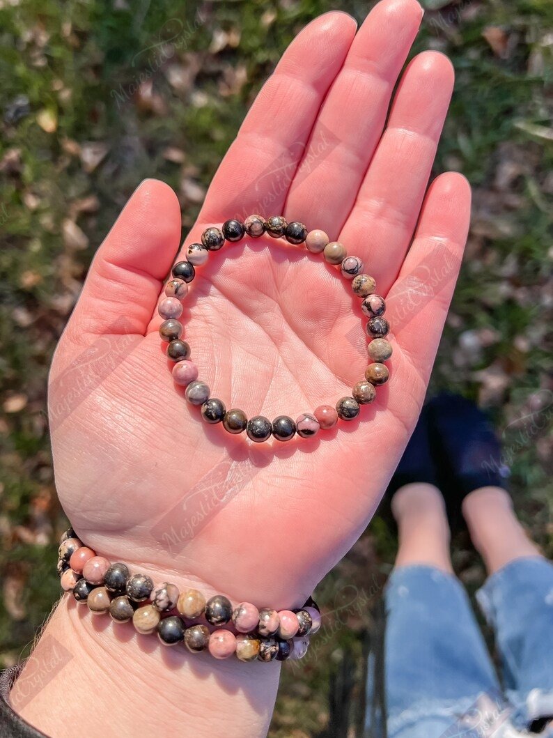 Rhodonite Beaded Bracelet For Emotional Shock and Panic Reiki Healing Crystals - Image 6