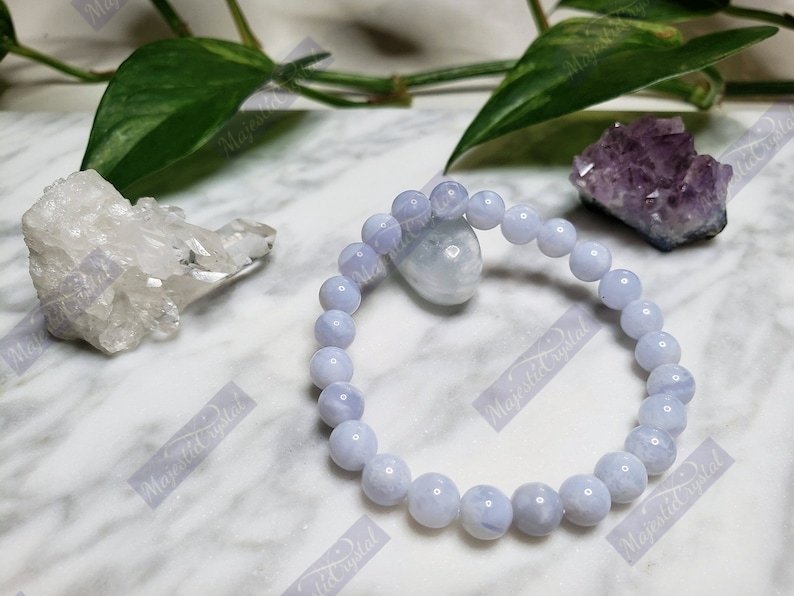 Blue Lace Agate Beaded Bracelet For Helps To Self-Soothe, Improve Mood And Return To A State Of Calm