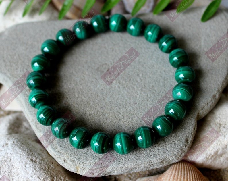 Malachite Beaded Bracelet For Treats Skin Disorders, Attracts Luck & Harmonizes Relationships - Image 2