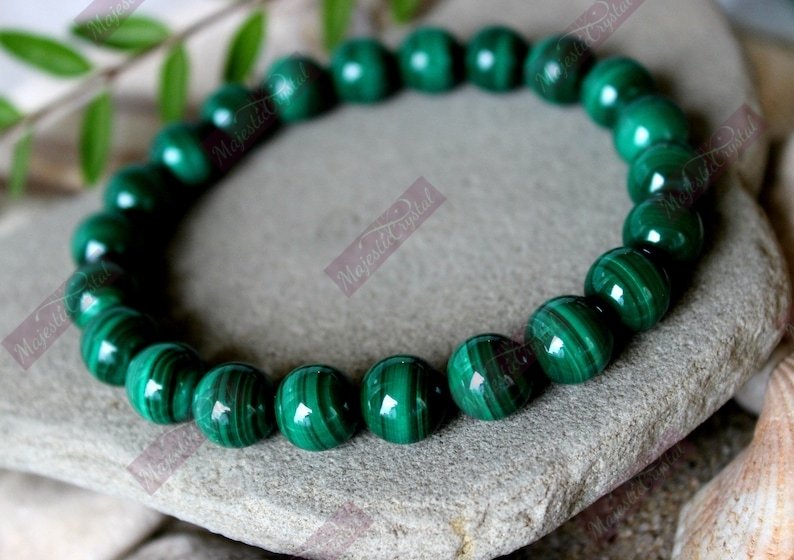 Malachite Beaded Bracelet For Treats Skin Disorders, Attracts Luck & Harmonizes Relationships - Image 3