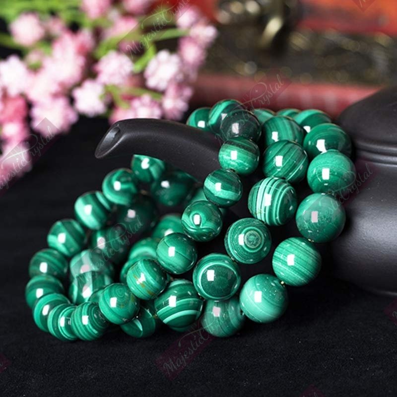 Malachite Beaded Bracelet For Treats Skin Disorders, Attracts Luck & Harmonizes Relationships - Image 6