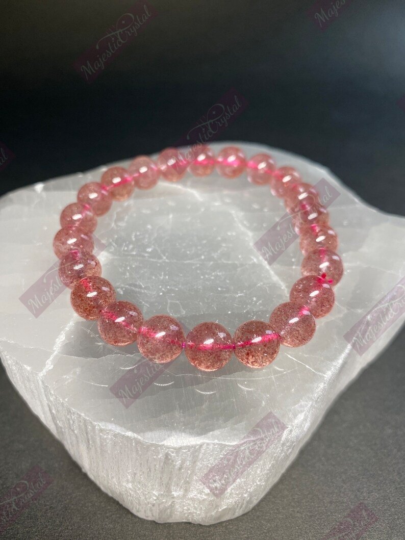 Strawberry Quartz Beaded Bracelet For Unearth Hidden Talents, Bring Right Guidance & Develop Self-Care, Ample Opportunities