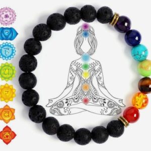 Seven 7 Chakra Bracelet With Lava Beaded Bracelets For Improves Intellect Power, Creativity & Self-Respect