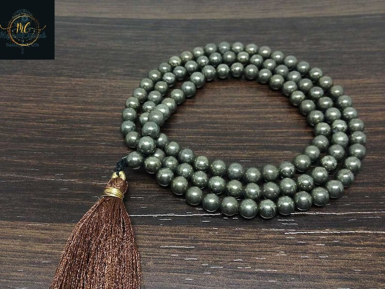 Pyrite Beads Mala For Attract Abundance, Prosperity & Good Luck, Money Magnet