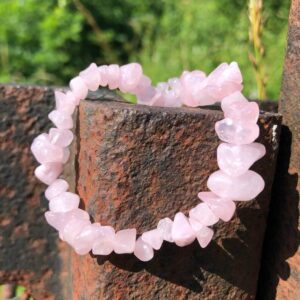 Rose Quartz Chips Bracelet For Help Attract Love, Heal Emotional Wounds, Encourage Inner Peace & Enhance Self-Confidence