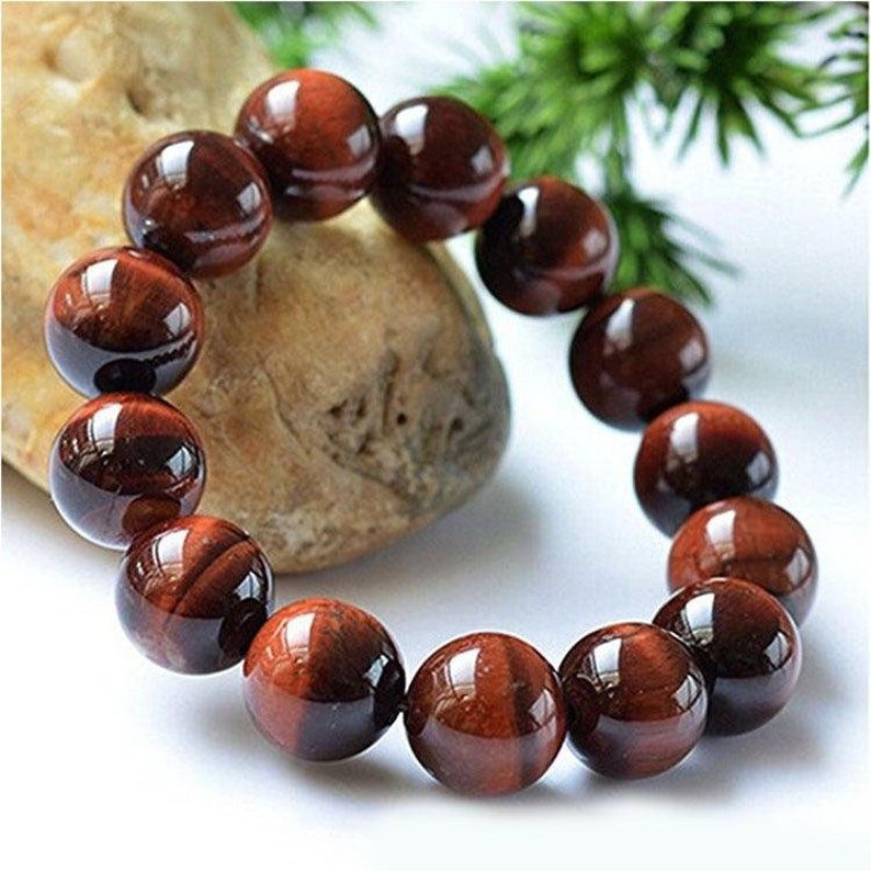Red Tiger Eye Beaded Bracelet For Grounding and Protection